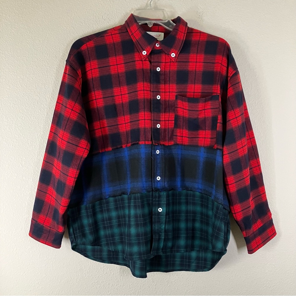 Sugarfox Patchwork Plaid Flannel Button Up Shirt … - image 1